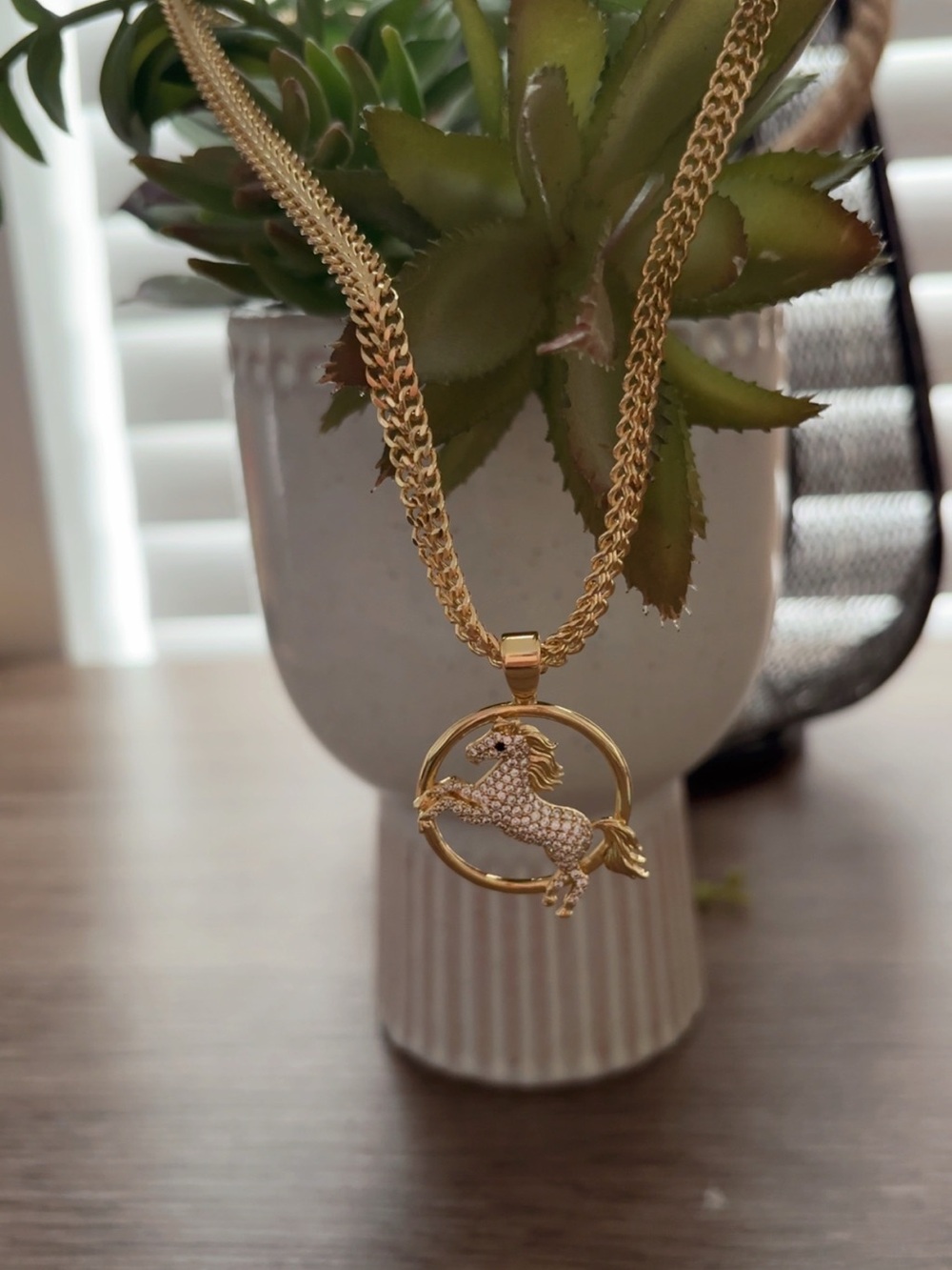 Gold Tone Pave Pony Pendant Necklace - Women's Jewelry